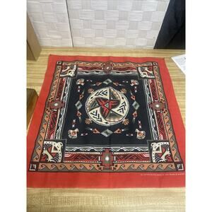 Vintage Wamcraft Red Southwest Native American 21.5” Square Bandana Made In USA